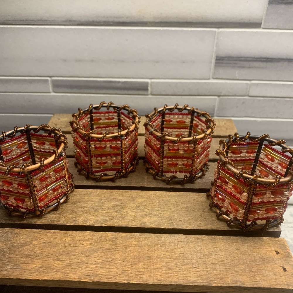 Set of Four Red Moroccan Beaded Napkin Rings